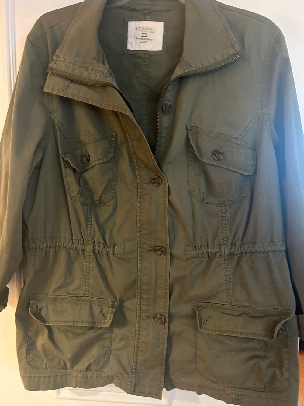 Sonoma Olive Green Utility Jacket with Front Pockets